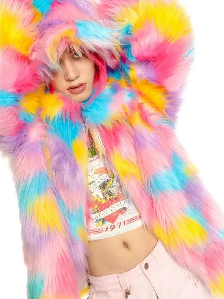Fantasy pastel loose fur jacket and hat【s0000004454】