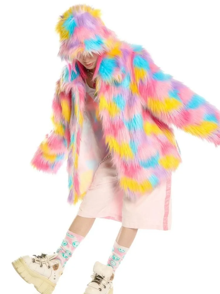 Fantasy pastel loose fur jacket and hat【s0000004454】