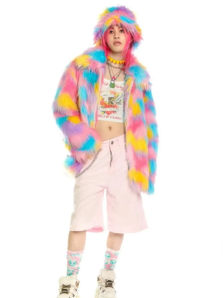 Fantasy pastel loose fur jacket and hat【s0000004454】