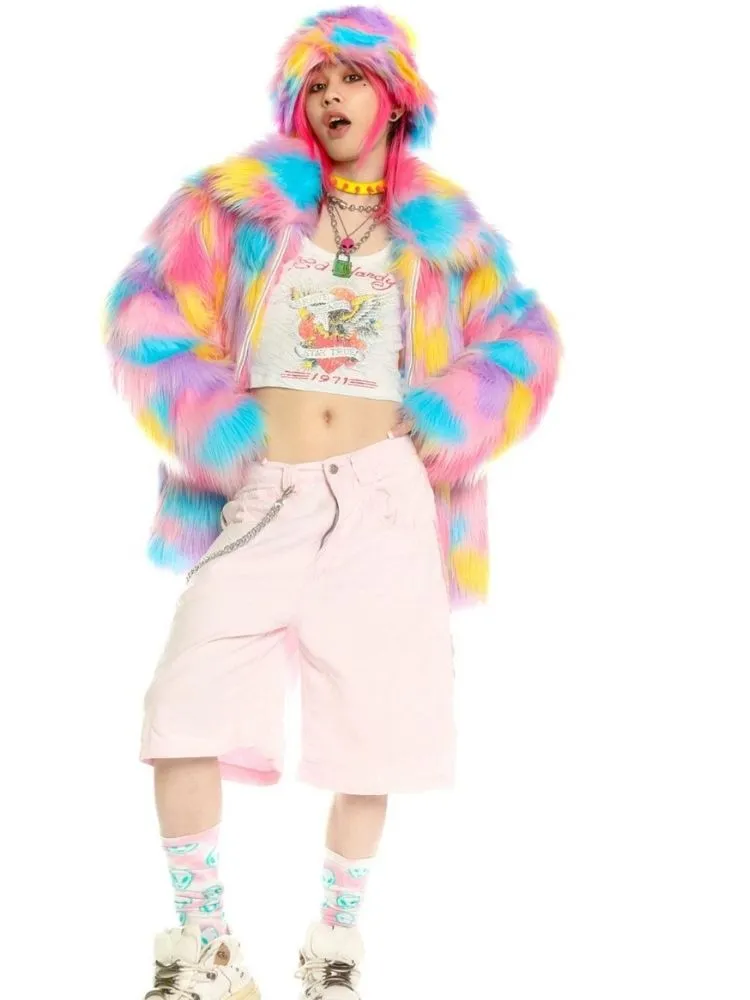 Fantasy pastel loose fur jacket and hat【s0000004454】