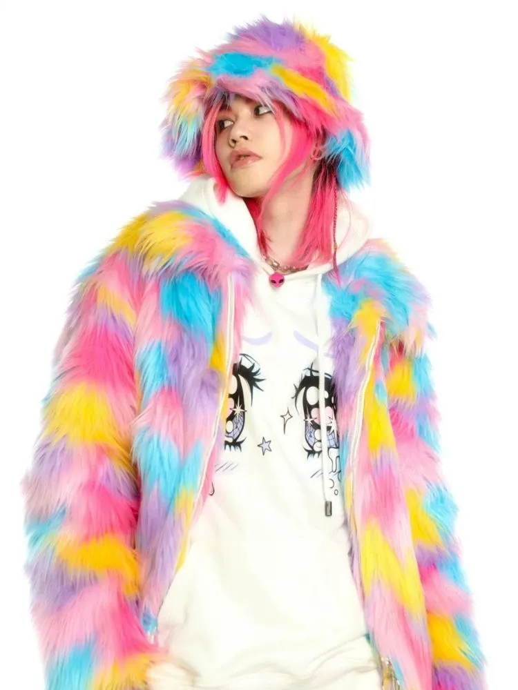 Fantasy pastel loose fur jacket and hat【s0000004454】