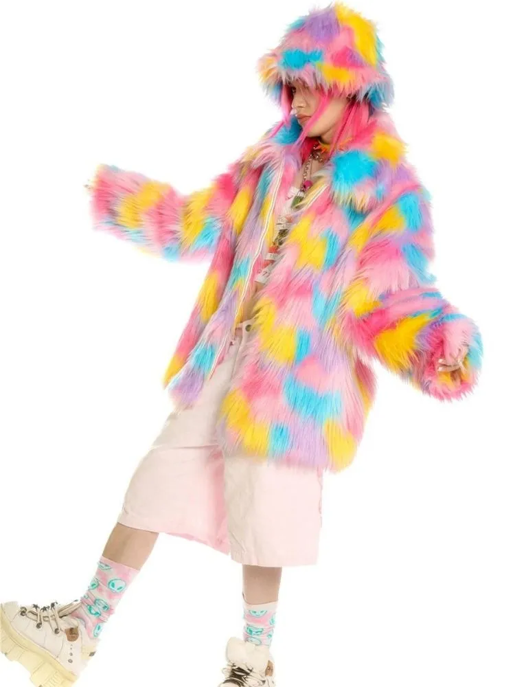 Fantasy pastel loose fur jacket and hat【s0000004454】