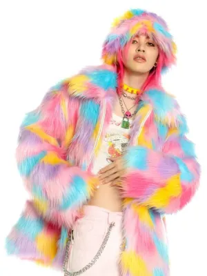 Fantasy pastel loose fur jacket and hat【s0000004454】