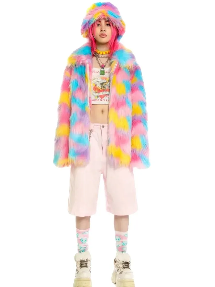 Fantasy pastel loose fur jacket and hat【s0000004454】