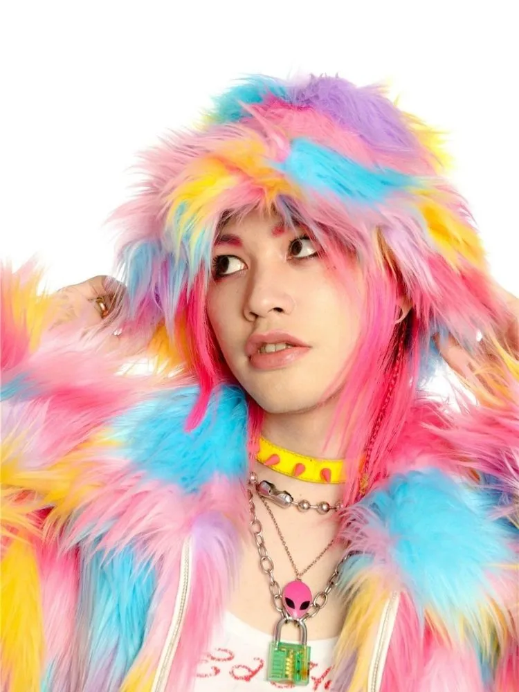 Fantasy pastel loose fur jacket and hat【s0000004454】