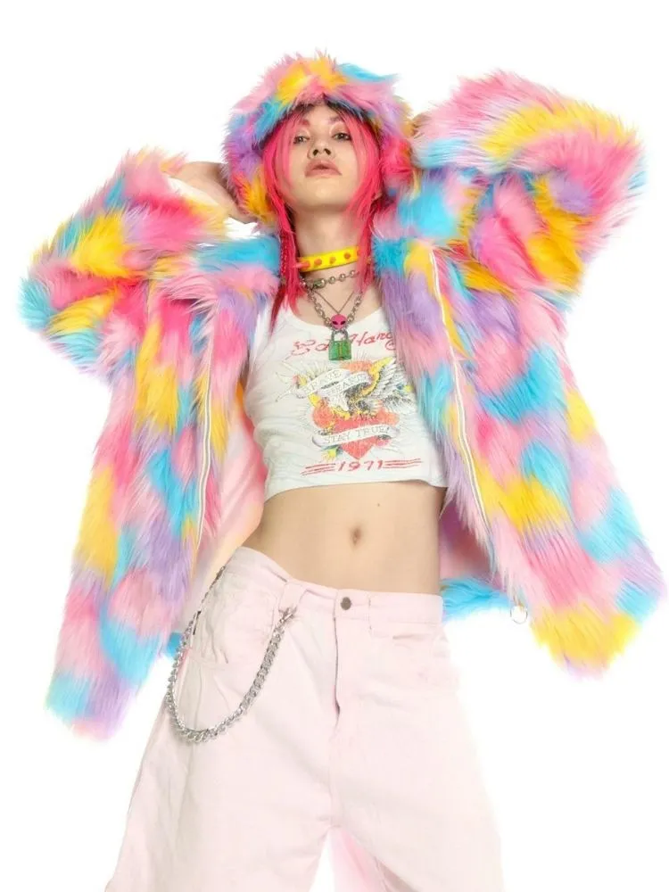 Fantasy pastel loose fur jacket and hat【s0000004454】