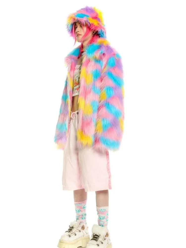 Fantasy pastel loose fur jacket and hat【s0000004454】