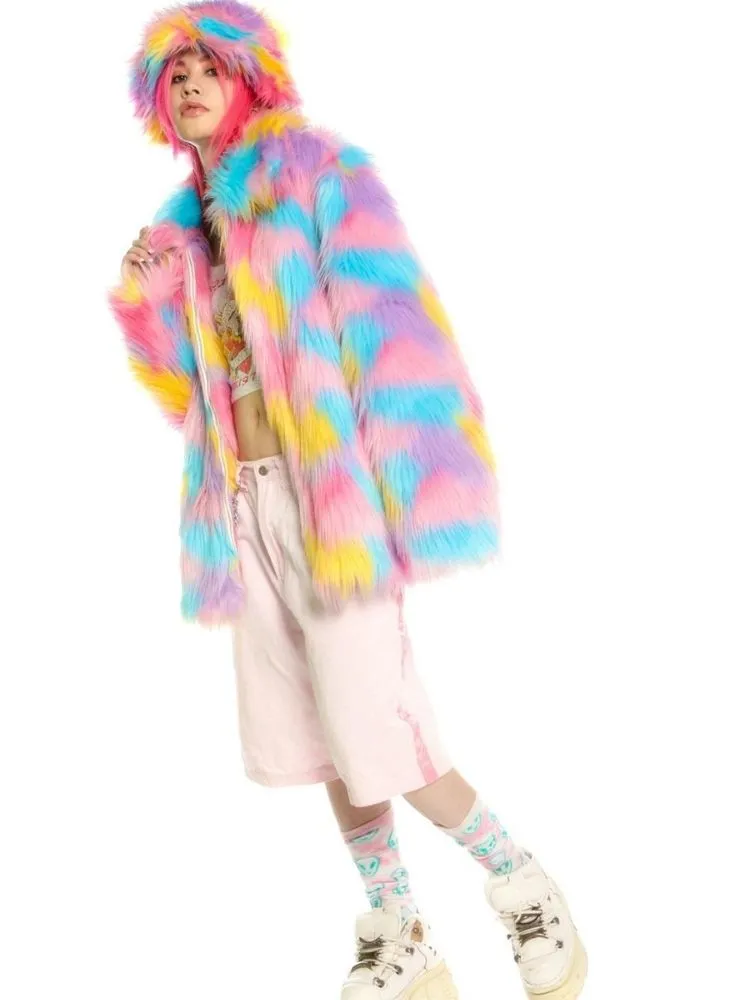 Fantasy pastel loose fur jacket and hat【s0000004454】