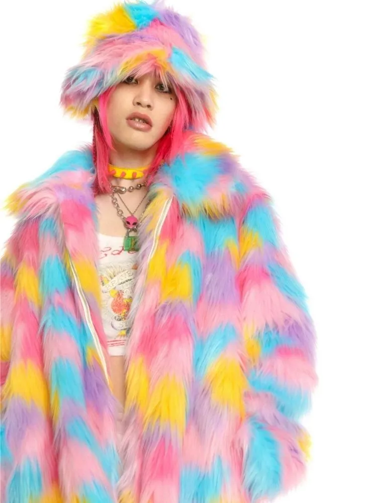Fantasy pastel loose fur jacket and hat【s0000004454】