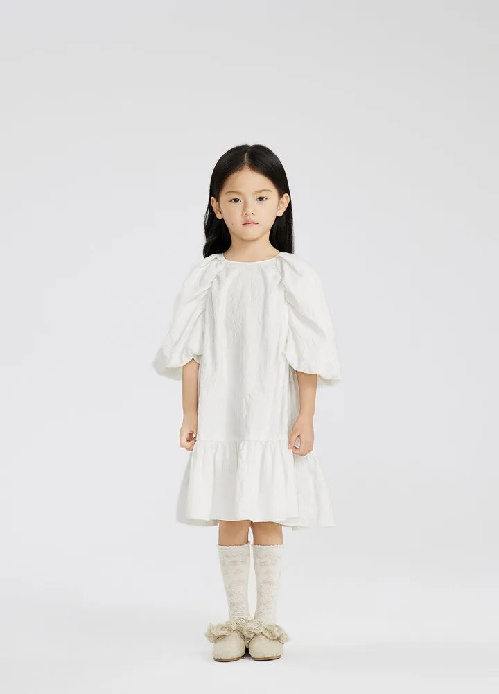 JNBY SAND WHITE PUFFY SLEEVE DRESS