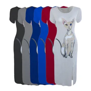 Nevettle Women Cat Print Side Split Long Dress
