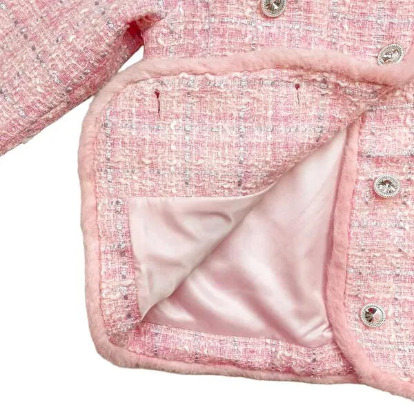 Pink Fur Trim Tweed Jacket