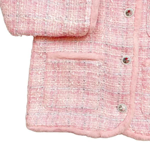 Pink Fur Trim Tweed Jacket